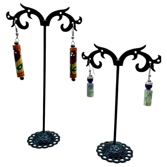 NWT WOMEN'S HANDMADE RECYCLED PAPER BEAD EARRINGS - Picture 1 of 6